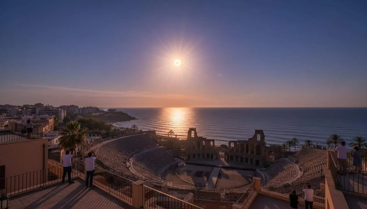  Eclipsi solar a Tarragona 2026 amb guia completa per viure l&rsquo;espectacle c&ograve;smic segur i intens en primera fila &mdash; Imagen generada por IA 