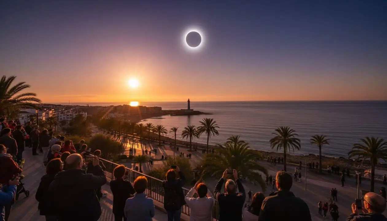 Mapa del temps d&rsquo;eclipsi total del 12 d&rsquo;agost als pobles de Tarragona amb durades detallades per a cada municipi &mdash; Imagen generada por IA