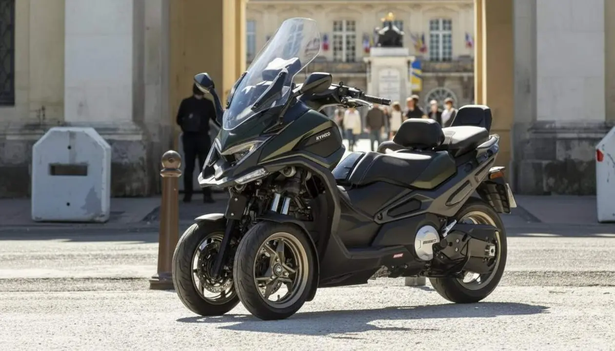 Scooter de tres rodes Kymco CV3 575 que revoluciona la mobilitat urbana amb estabilitat i disseny innovador &mdash; Imagen generada por IA