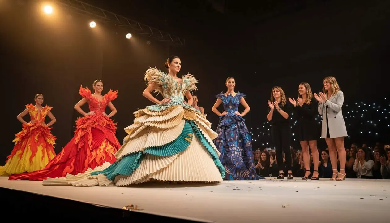  Dise&ntilde;os creativos en el 54&ordm; Concurso Nacional de Vestidos de Papel de Amposta con nuevas propuestas y relevo generacional &mdash; Imagen generada por IA 