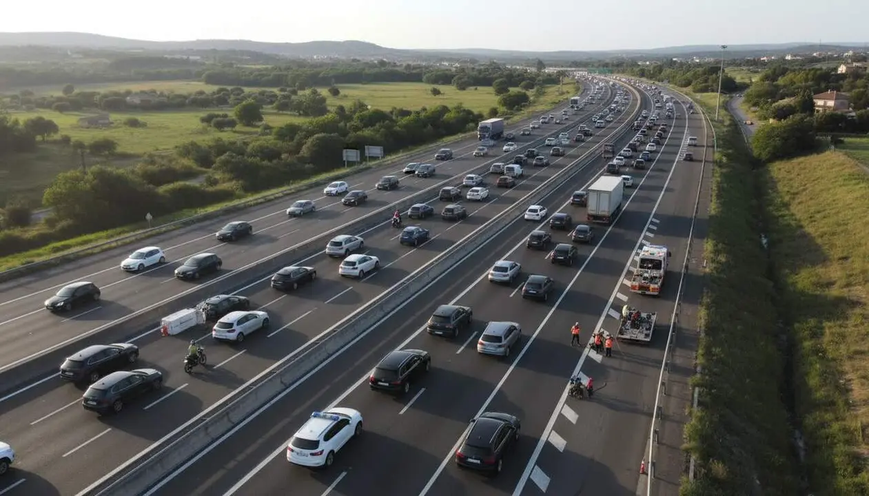 Retencions de 10 quil&ograve;metres a l'AP-7 entre Martorell i Subirats per un accident sense ferits amb carrils ja oberts &mdash; Imagen generada por IA