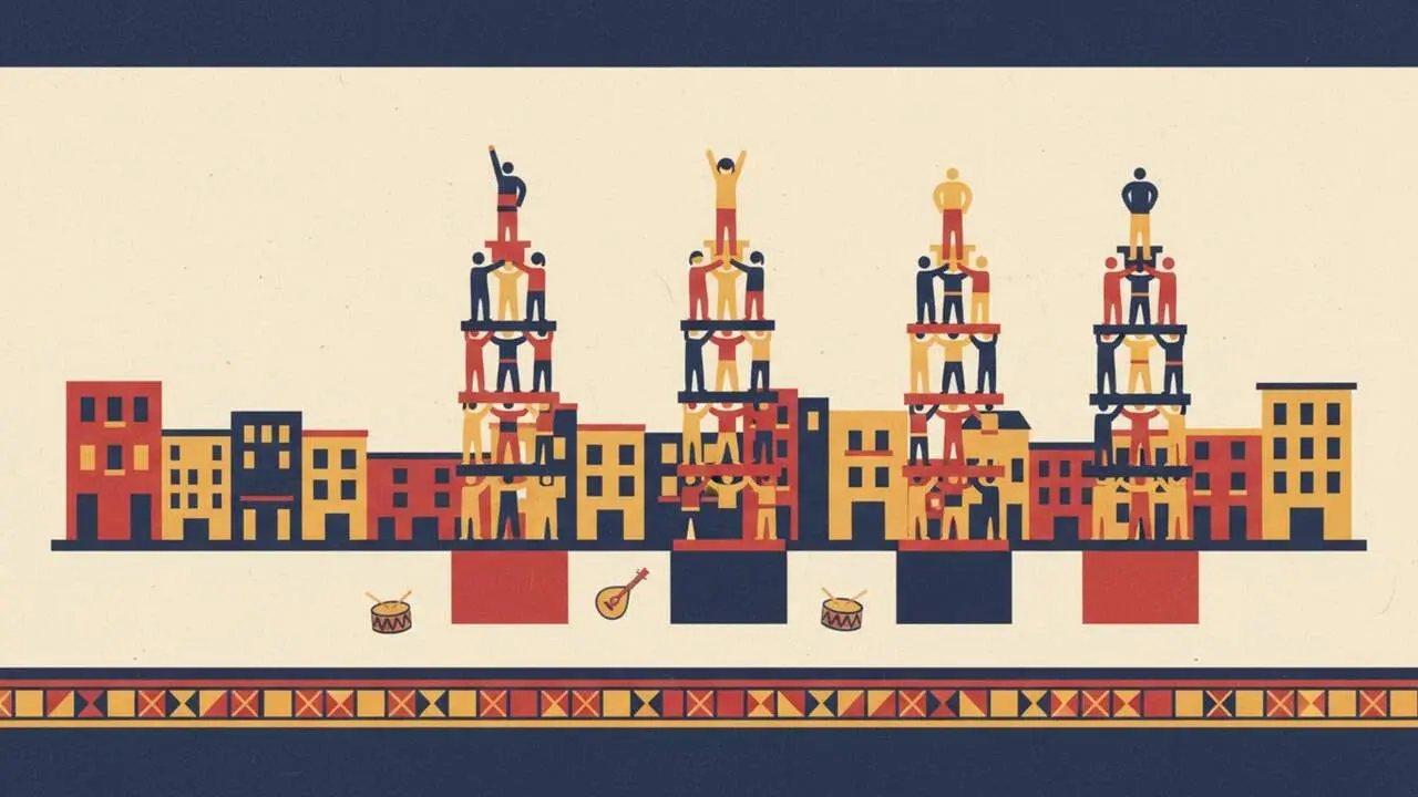 Les quatre colles castelleres de Tarragona participant en la diada de Santa Tecla 2026 amb actuacions tradicionals espectaculars &mdash; Imagen generada por IA