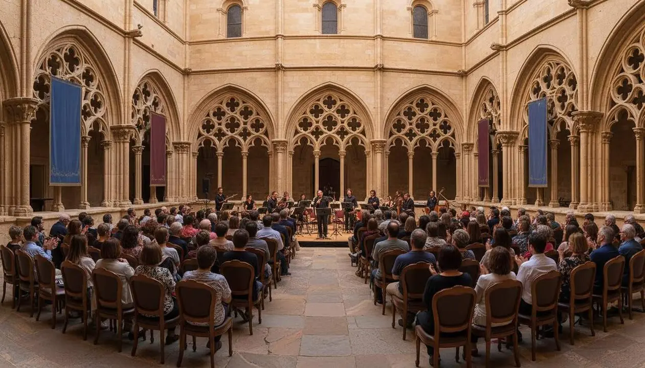  El Festival Jordi Savall a Santes Creus aconsegueix 12.000 assistents i gaireb&eacute; plena totes les localitats oferint un concert hist&ograve;ric - Imagen generada por IA 