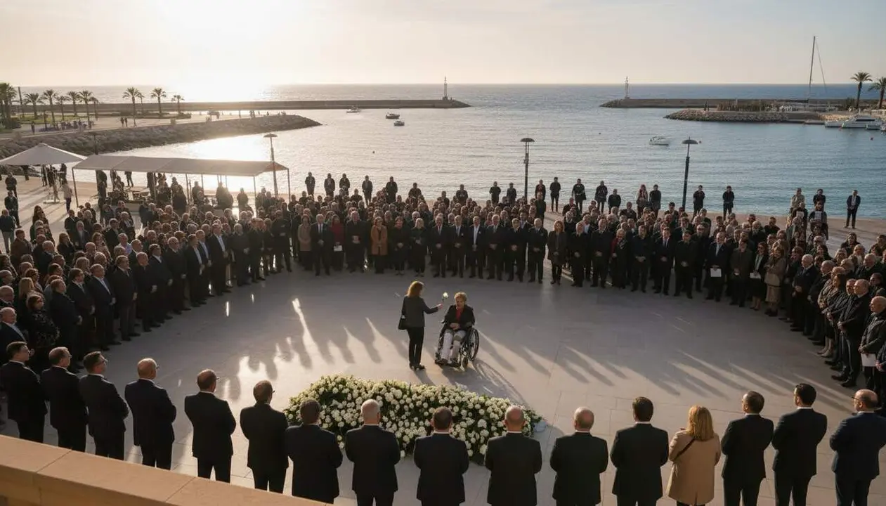 Acte de record i homenatge a les v&iacute;ctimes dels atemptats jihadistes a Cambrils fa nou anys davant del Club N&agrave;utic &mdash; Imagen generada por IA
