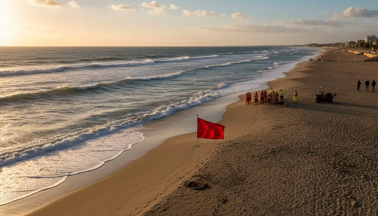  Home de 50 anys mor ofegat a la platja de Llevant de Cunit mentre onejava la bandera vermella de perill - Imagen generada por IA 