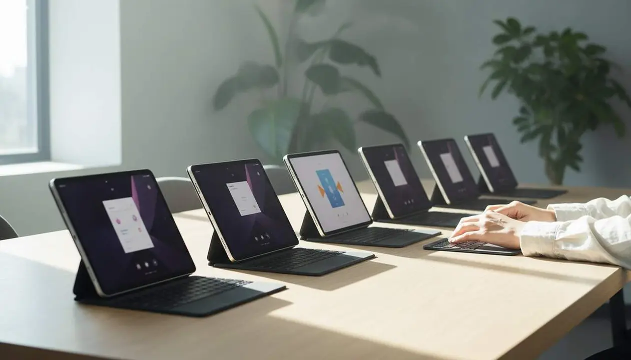  Set tablets lleugeres amb teclat integrat ideals per substituir el port&agrave;til a casa i facilitar el treball diari - Imagen generada por IA 