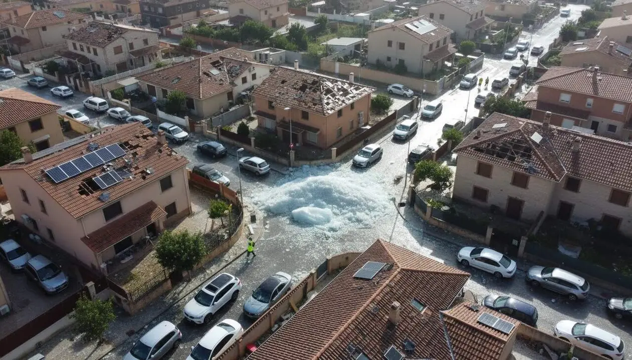  Cobertes destrossades, plaques solars malmeses i cotxes afectats per la pedregada de pedres de 10 cm a M&oacute;ra d'Ebre i M&oacute;ra la Nova - Imagen generada por IA 
