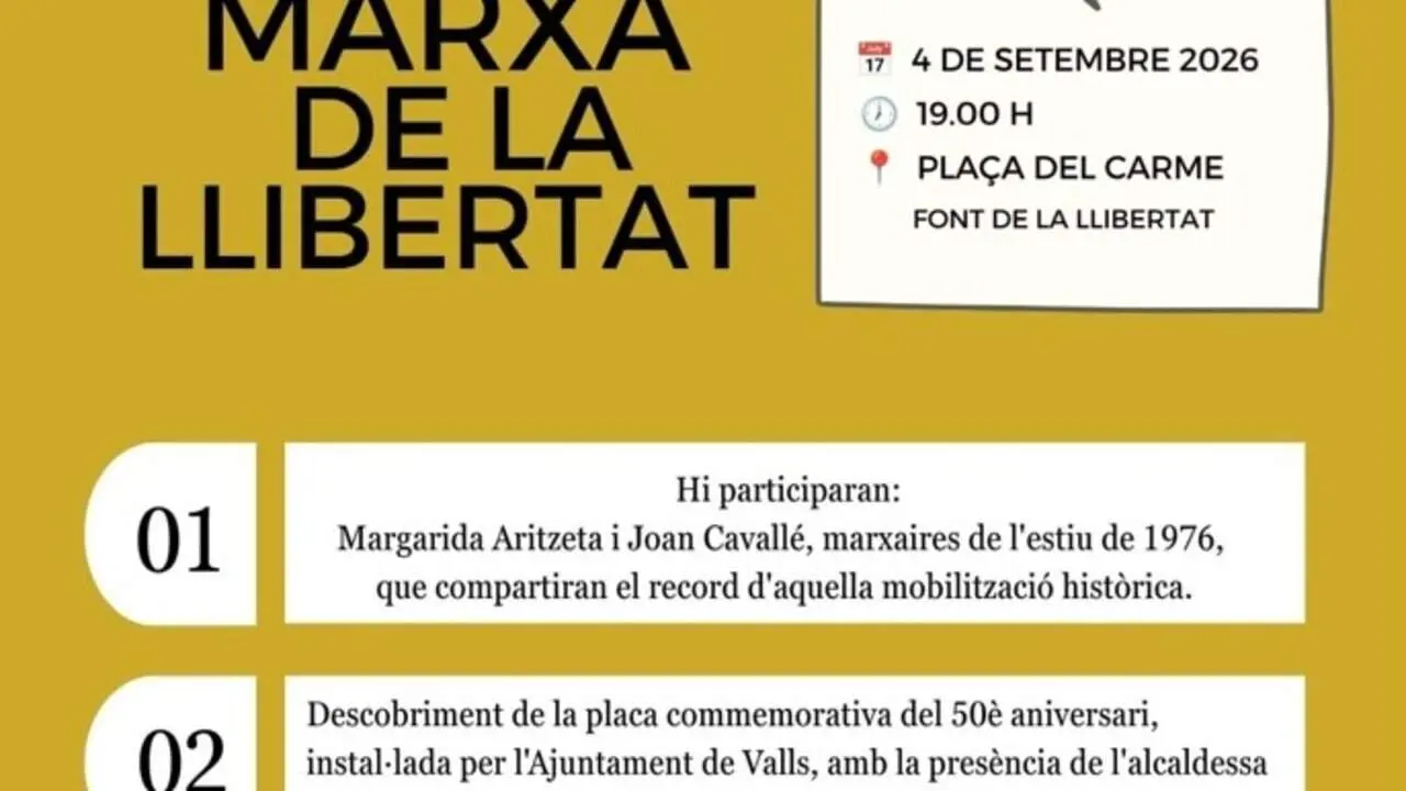 Celebraci&oacute; del 50&egrave; aniversari de la Marxa de la Llibertat a Valls amb acte obert el 4 de setembre a les 19 h - Imagen de la Fuente 