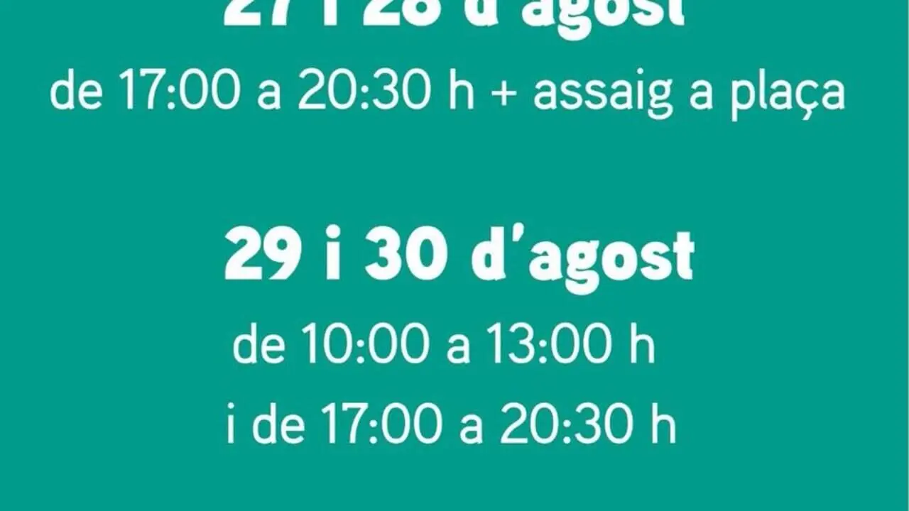 Horaris de la botigueta dels Verds durant la Festa Major per comprar marxandatge oficial de la colla &mdash; Imagen de la Fuente