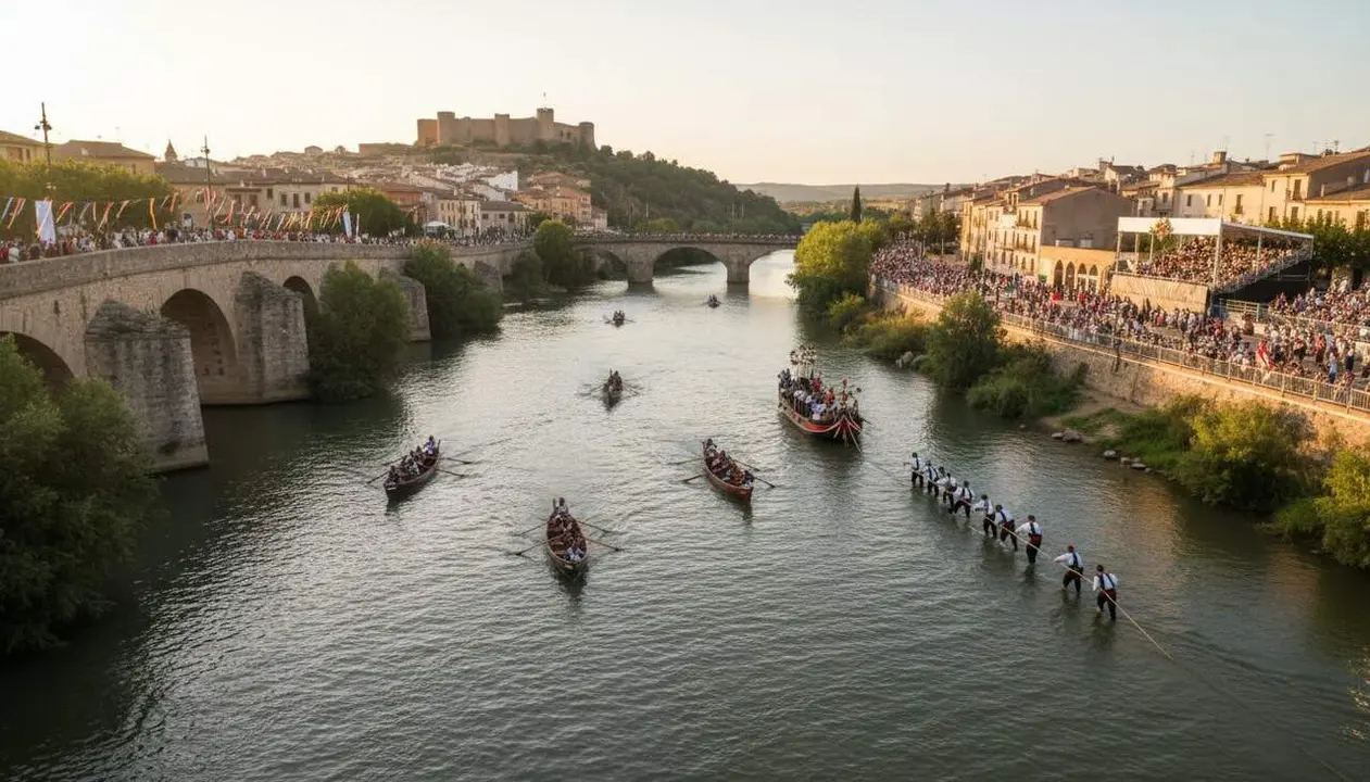 La Festa del Riu de M&oacute;ra d&rsquo;Ebre celebra 125 anys amb curses tradicionals de muletes i sirgadors reivindicant el patrimoni fluvial &mdash; Imagen generada por IA