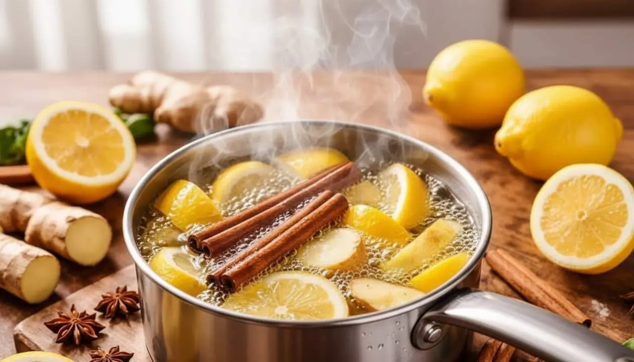  Escor&ccedil;a de llimona, gingebre i canyella bullits per aromatitzar naturalment casa amb olors fresques i c&agrave;lides - Imagen generada por IA 