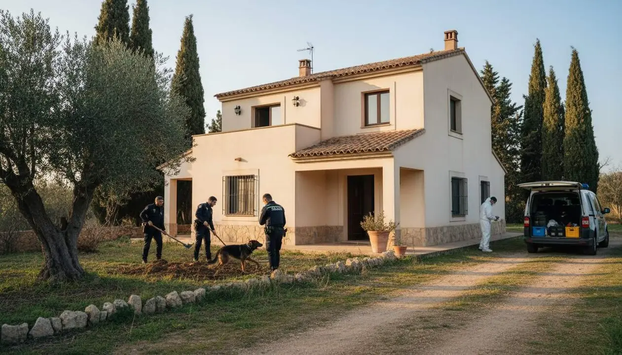  Agents dels Mossos d'Esquadra inspeccionant un habitatge a Santa B&agrave;rbara en la recerca de restes d'un nad&oacute; desaparegut - Imagen generada por IA 
