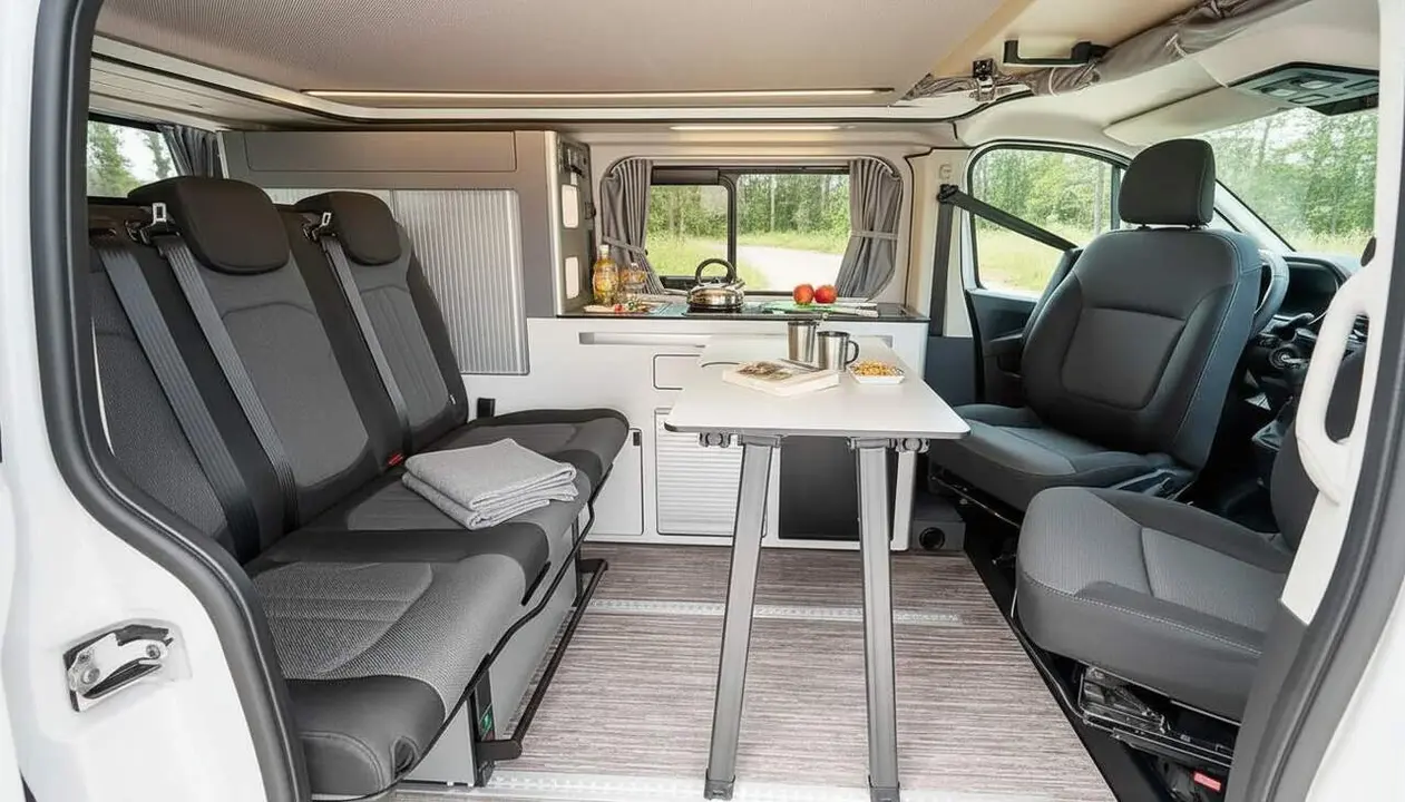  Panama-Van River R10 camper compacta a Espanya amb base Renault Trafic i solucions pr&agrave;ctiques per a quatre persones dormint - Imagen generada por IA 