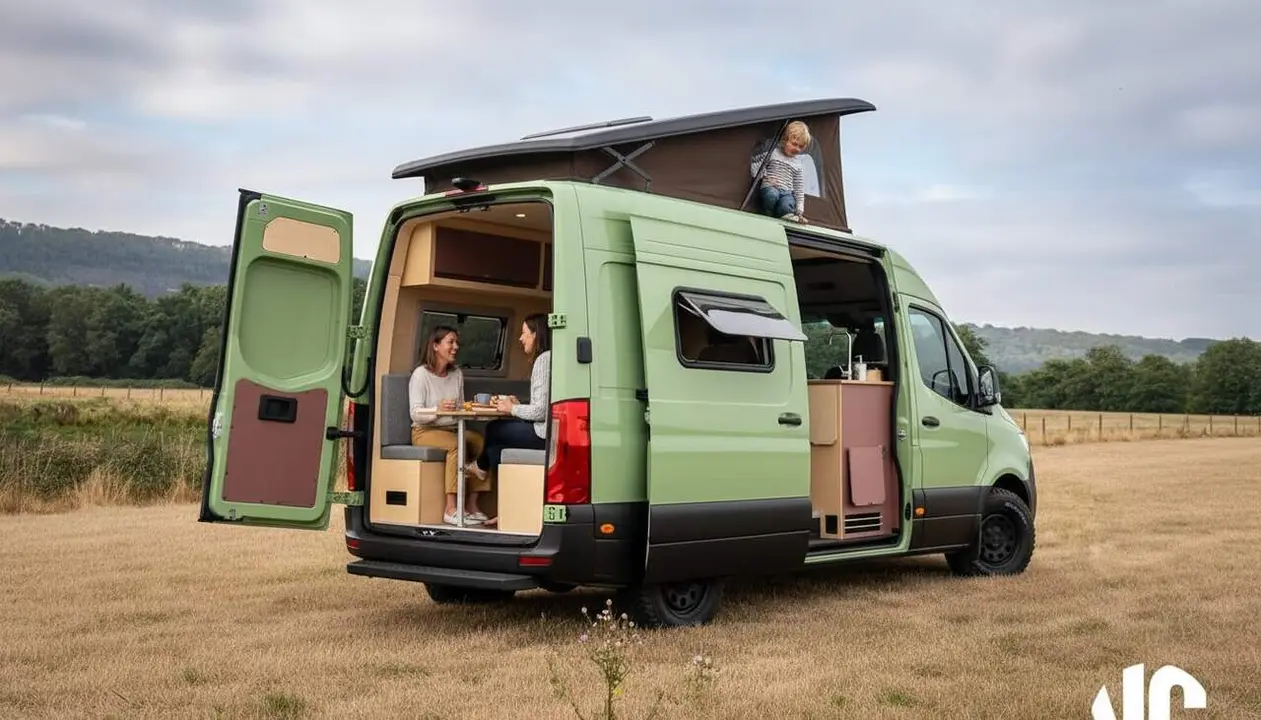  Mercedes-Benz Sprinter transformada en autocaravana de 14 m&sup2; per a quatre persones - Imagen generada por IA 