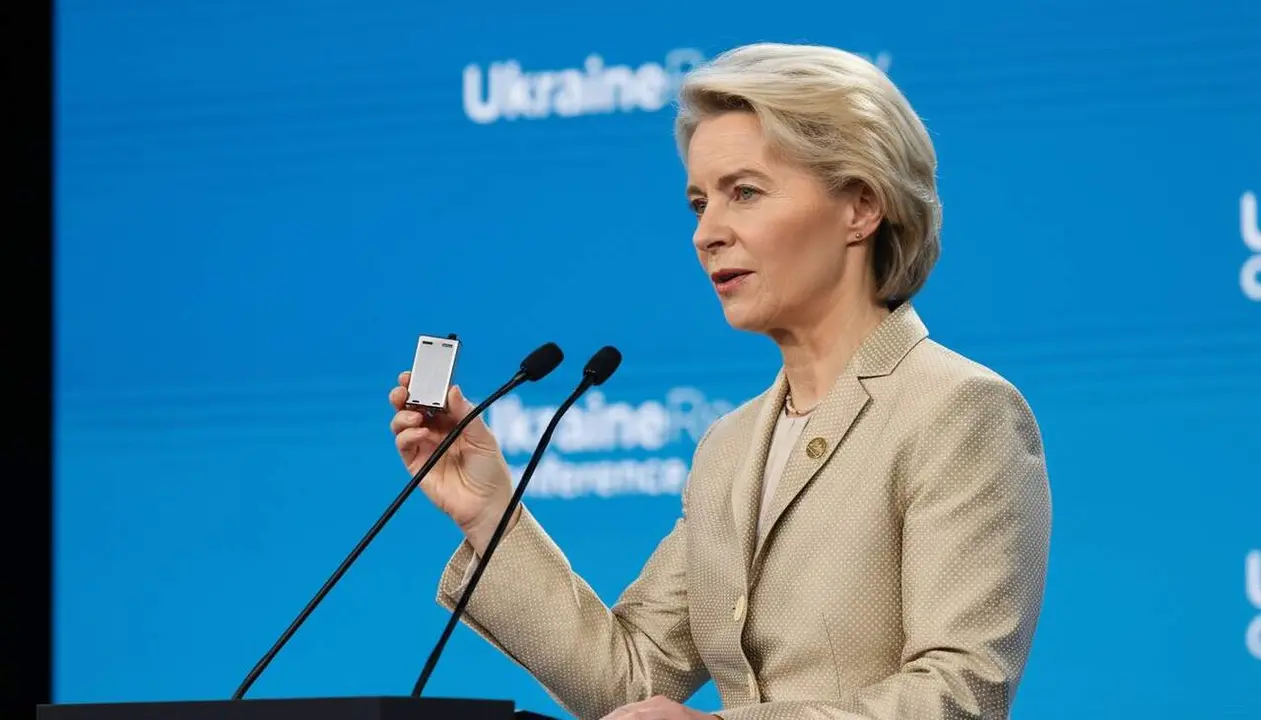  Ursula von der Leyen i la nova norma europea per a bateries extra&iuml;bles de port&agrave;tils - Imagen generada por IA 
