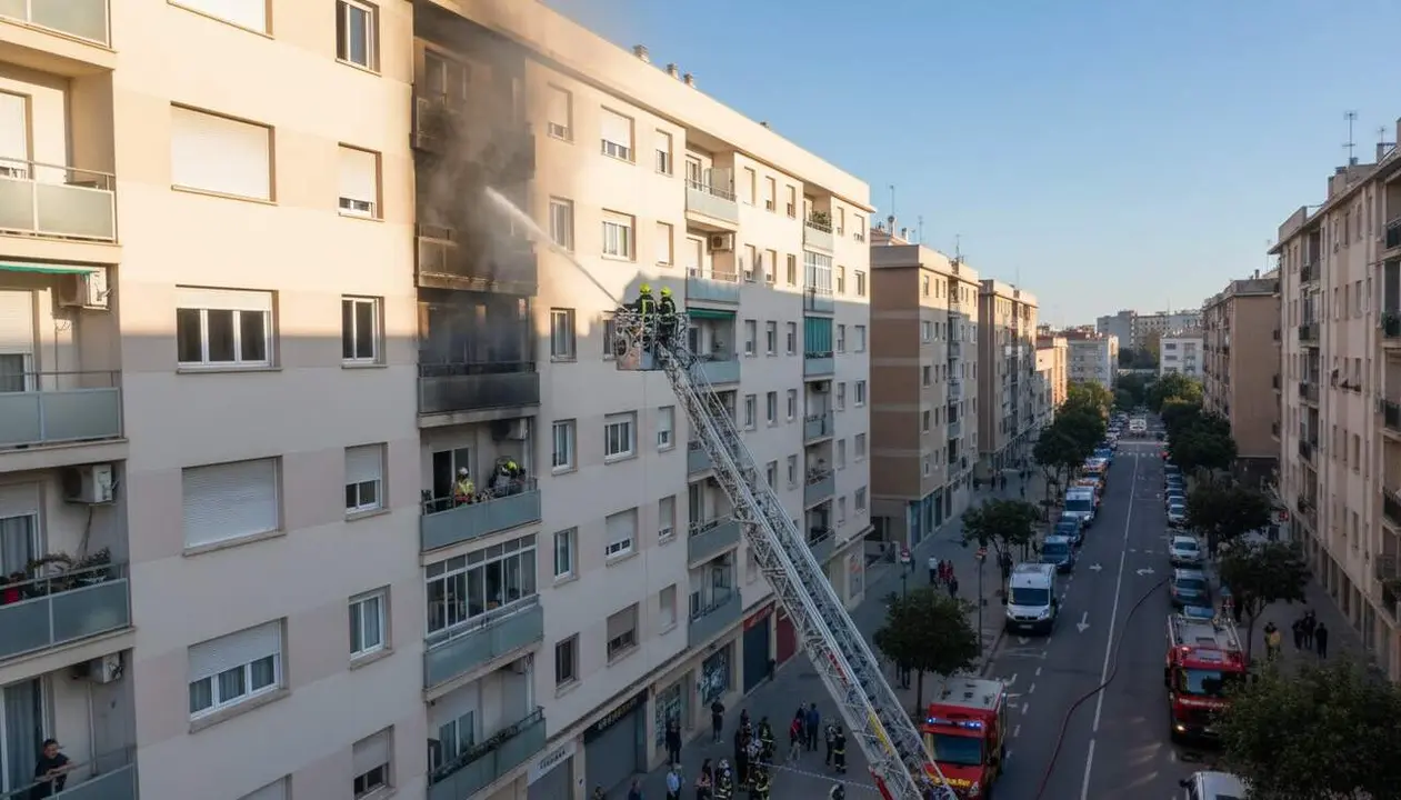  Incendi a Tarragona en un bloc d'11 pisos amb una habitaci&oacute; en flames - Imagen generada por IA 