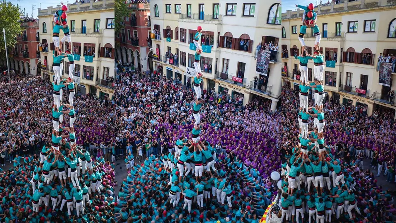 Els Castellers de Vilafranca fan hist&ograve;ria a Tots Sants. Imatges Instagram @sloz.vision