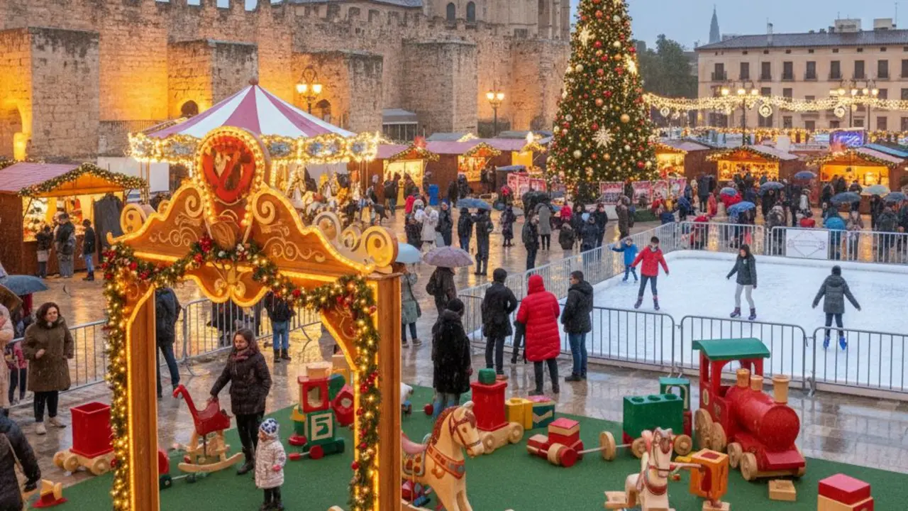 Ni&ntilde;os y familias disfrutan la magia navide&ntilde;a en la feria de Tarragona a pesar de la lluvia