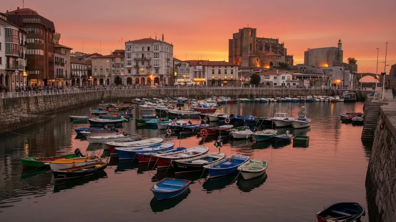 Castro Urdiales, poble coster de Cant&agrave;bria, imatge al capvespre. Imatge d'arxiu.