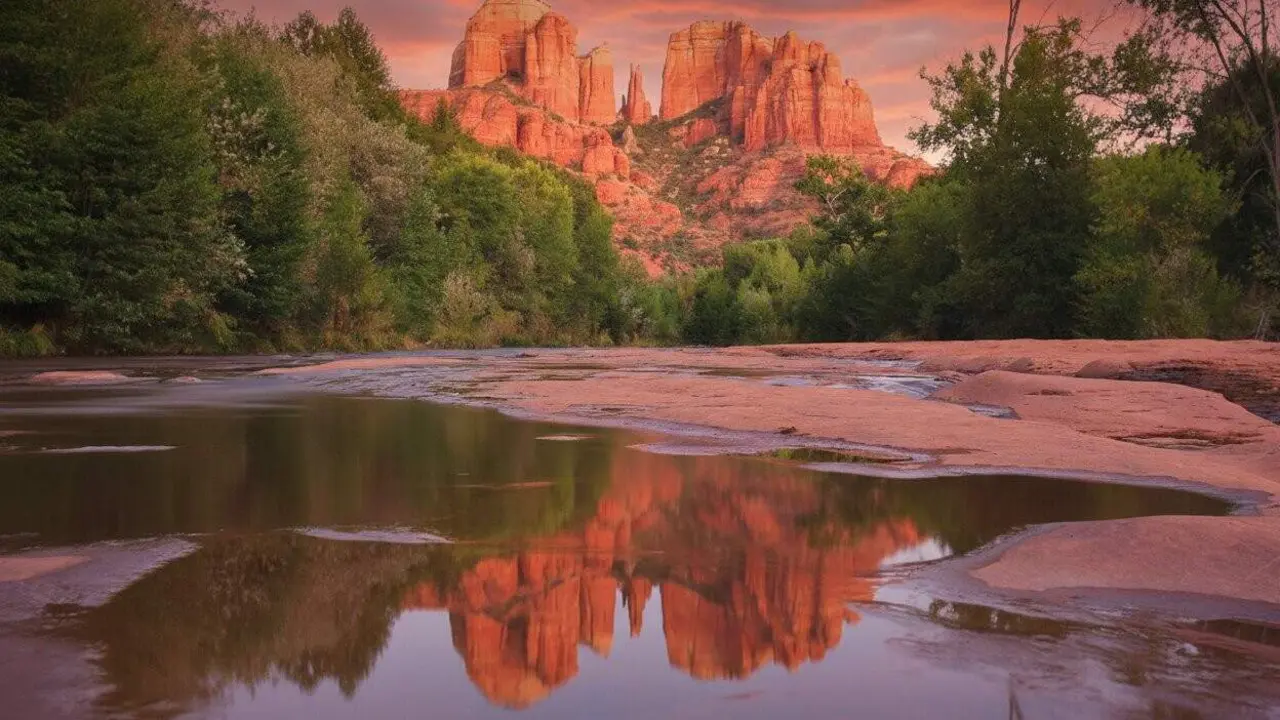 Paisatge de capvespre de la Catedral de Roca Vermella de Sedona, a l'estat d'Arizona, Estats Units.