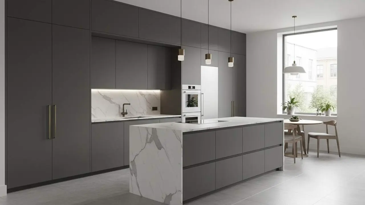 Interior modern d'una cuina a mida amb acabats elegants i armari integrat