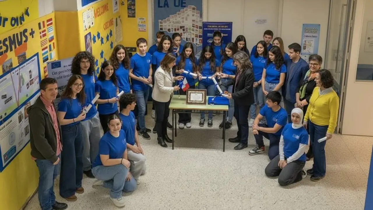 Institut Pons d&rsquo;Icart de Tarragona celebrant el nomenament com a centre ambaixador del Parlament Europeu amb l&rsquo;alumnat protagonista