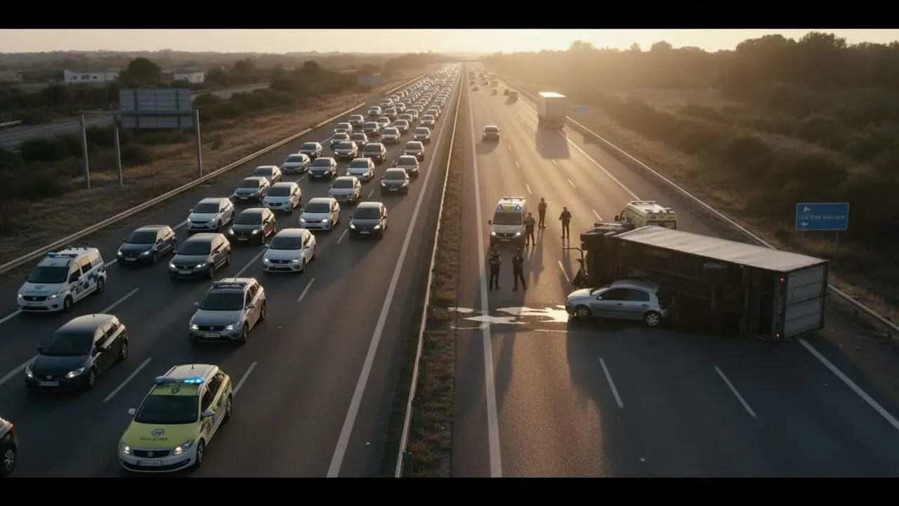 Accident greu a l'AP-7 a l'Ametlla de Mar amb 2 km de retenci&oacute; per sinistre entre cami&oacute; i turisme en sentit sud