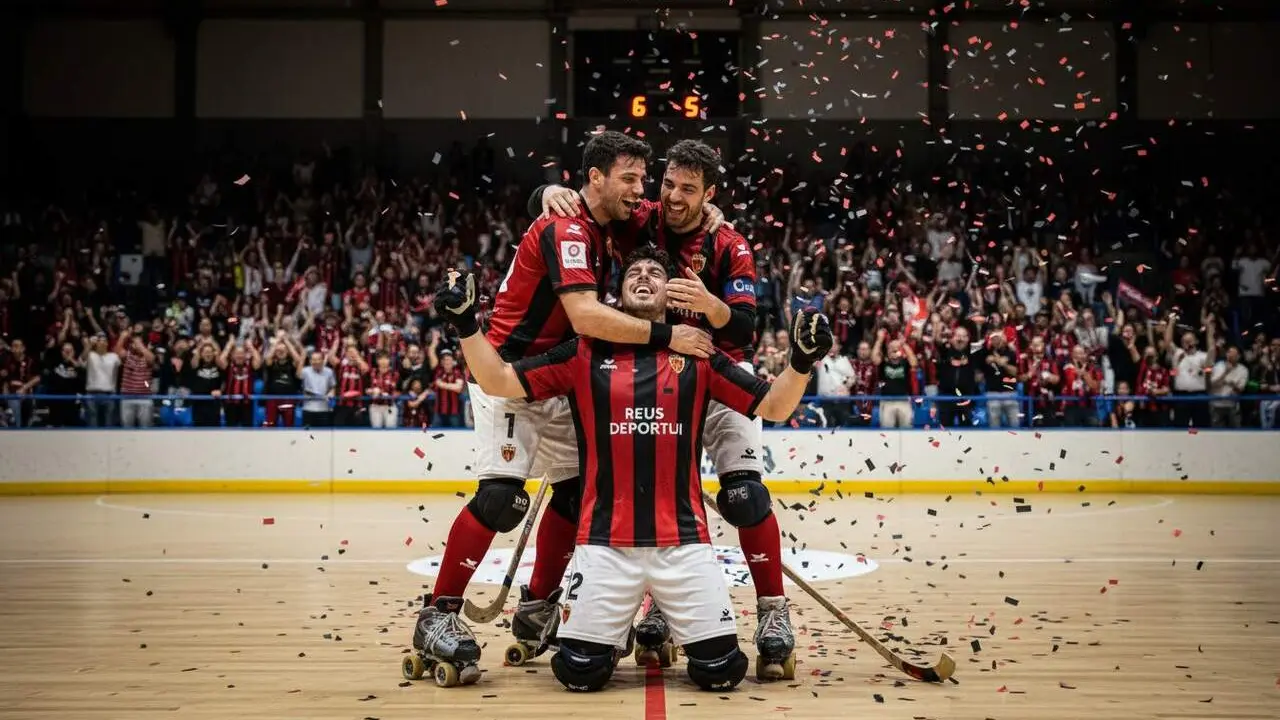 Celebraci&oacute; del triomf de Reus Deportiu amb un esfor&ccedil; tit&agrave;nic sobre la pista en un partit emocionant
