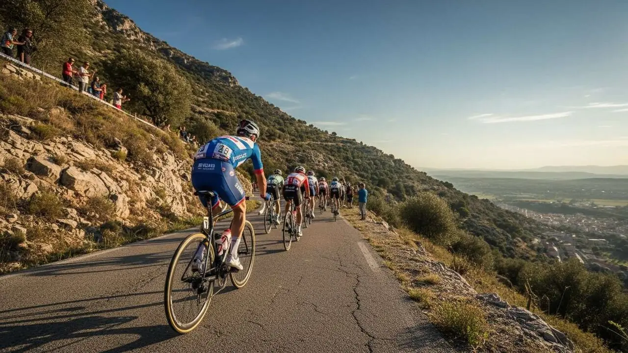 Ciclistes professionals travessant carrers tancats a Reus durant la Volta Ciclista a Catalunya del 25 de mar&ccedil;