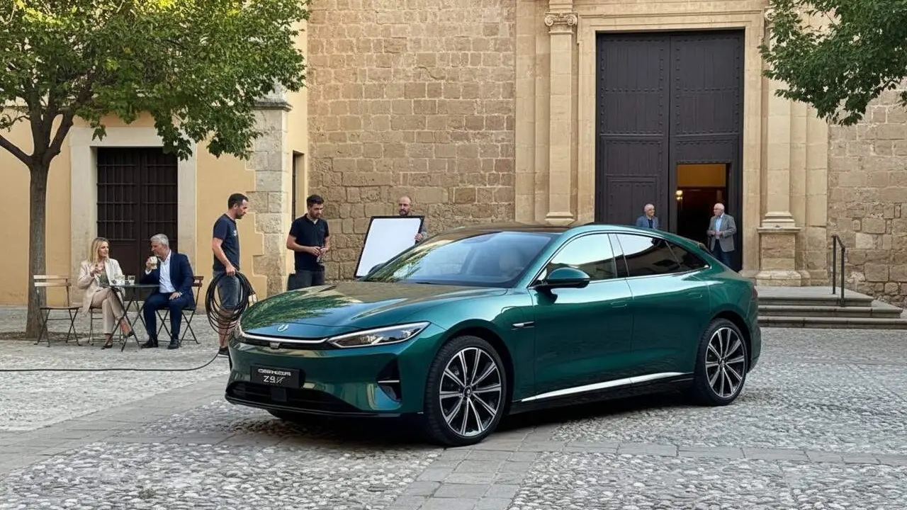 Altafulla a Tarragona protagonista de l&rsquo;anunci d&rsquo;un cotxe el&egrave;ctric d&rsquo;alta gamma gravat a la pla&ccedil;a de l&rsquo;Esgl&eacute;sia