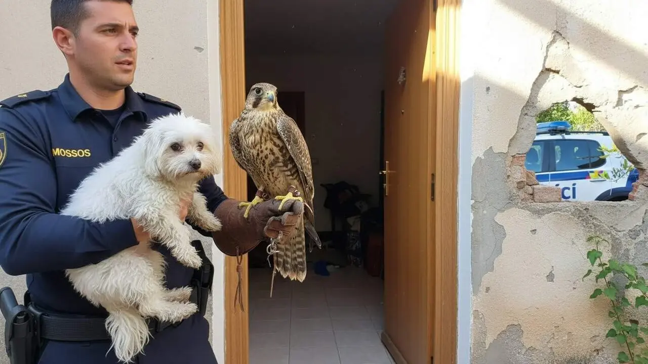 Intervenci&oacute; dels Mossos a Santa B&agrave;rbara per rescatar un falc&oacute; sacre maltractat i un gos en males condicions