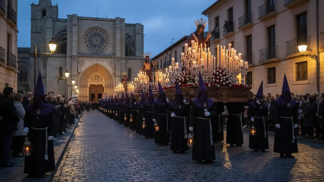 Process&oacute; solemne del Dijous Sant a Tarragona amb passos religiosos i fidels en silenci pel carrer principal