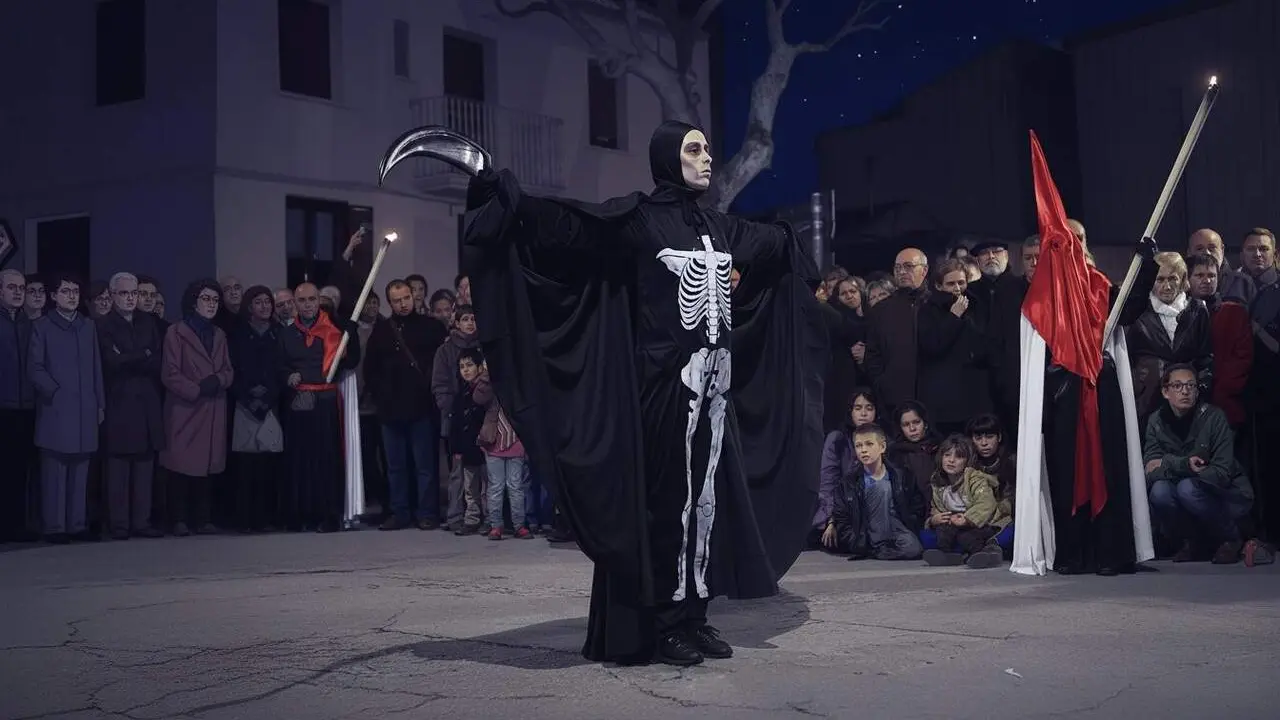 Il&middot;lustraci&oacute; generada amb IA amb la representaci&oacute; de la Dansa de la Mort de la Selva del Camp.