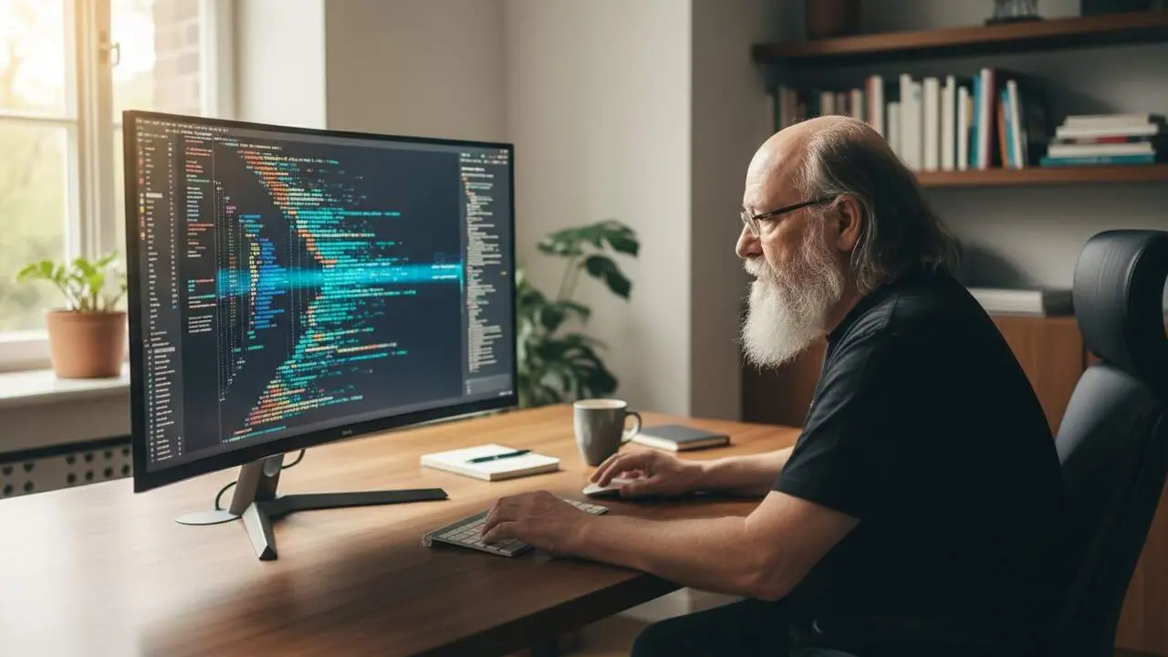 Ken Thompson explicant com augmentar la productivitat programant menys codi i evitant complicacions innecess&agrave;ries