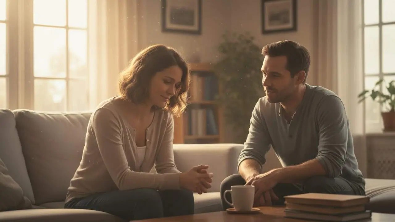 Persona reflexionant i escoltant atentament en un moment de patiment emocional i suport hum&agrave; essencial