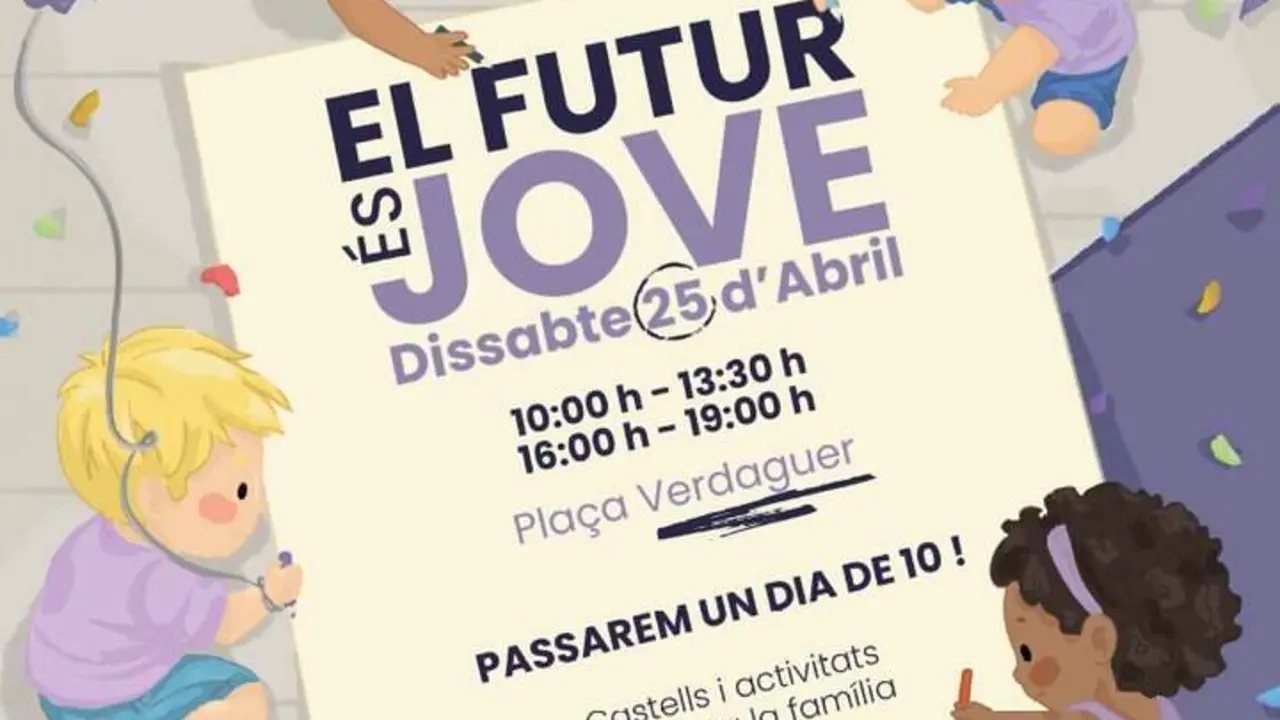 Fam&iacute;lies gaudint dels castells i activitats a la pla&ccedil;a Verdaguer de Tarragona el 25 d&rsquo;abril en festa popular &mdash; Imagen generada por IA