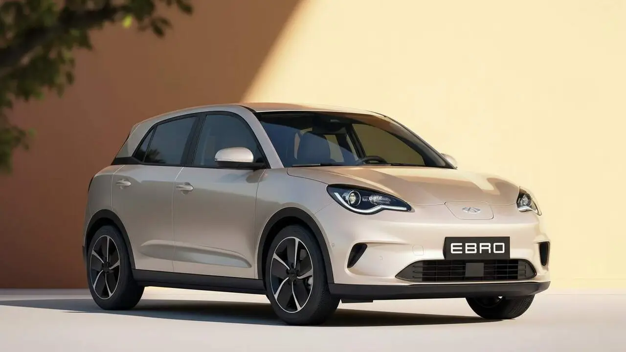 Cotxe el&egrave;ctric compacte d'EBRO en plena presentaci&oacute; competint amb el Renault 5 a la mobilitat sostenible &mdash; Imagen generada por IA