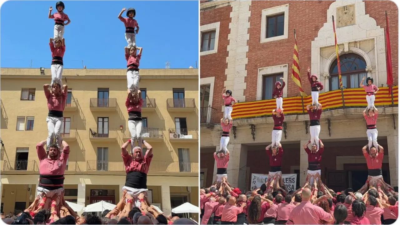 Castells impressionants de la Colla Vella amb pilars de 5 i 4 en l&rsquo;actuaci&oacute; a Tortosa el 26 d&rsquo;abril de 2026 &mdash; Imagen de la fuente