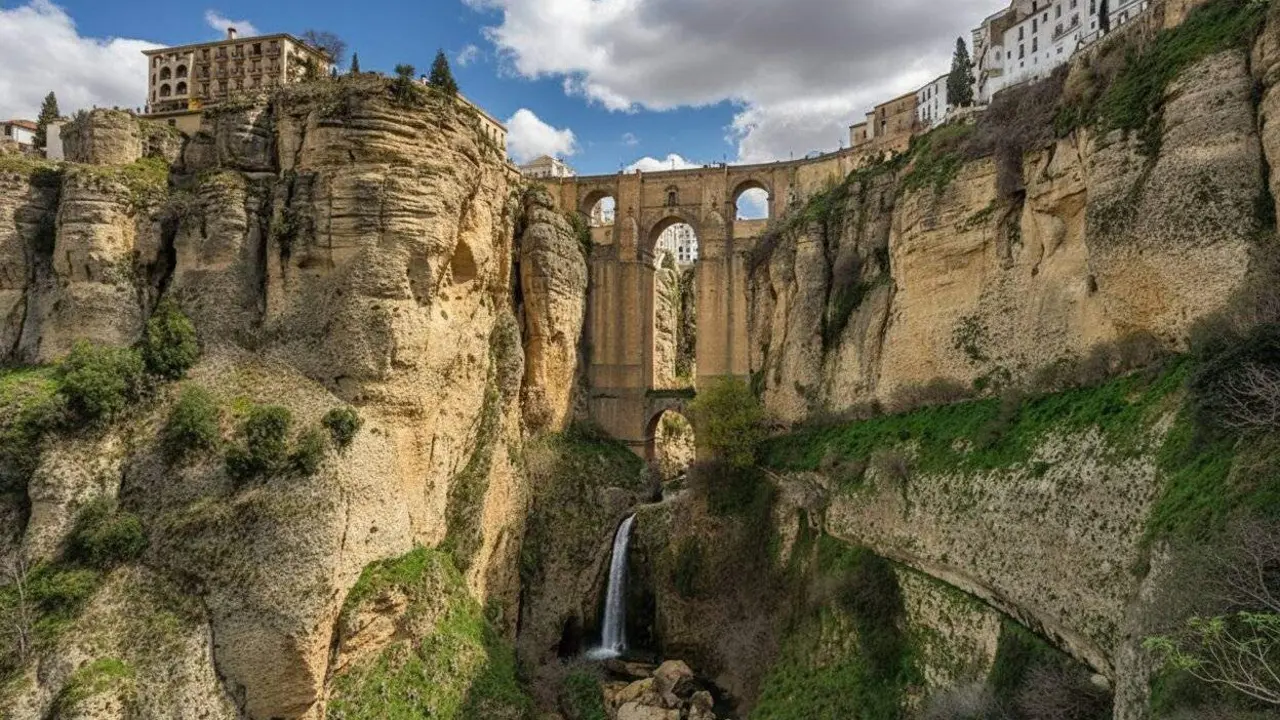 Pont nou de la ciutat malaguenya de Ronda, que sorteja el "tajo de Ronda", el barranc per on passa el riu Guadalev&iacute;n.