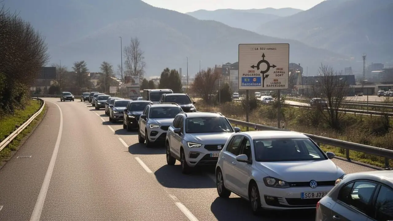  Retencions de tr&agrave;nsit a la carretera amb sancions greus per infraccions que afecten la seguretat i el medi ambient &mdash; Imagen generada por IA 