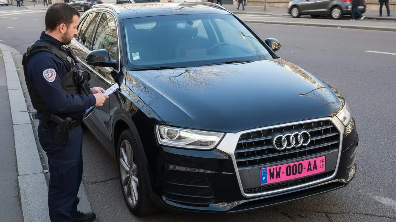 Matr&iacute;cules roses a Espanya per a una identificaci&oacute; clara i r&agrave;pida de vehicles amb registre temporal segons la DGT &mdash; Imagen generada por IA