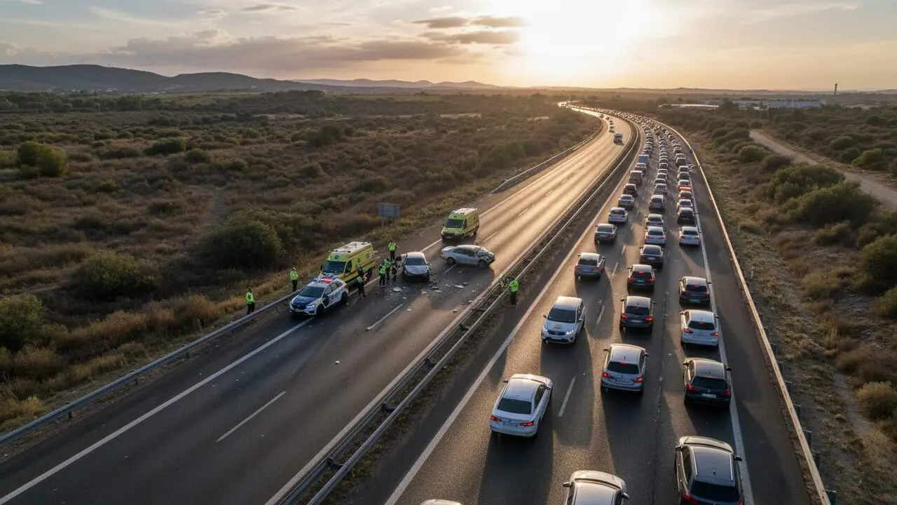  Imatge de l&rsquo;accident a la C 14 que causa aturades en sentit Tarragona amb un &uacute;nic carril obert al tr&agrave;nsit &mdash; Imagen generada por IA 