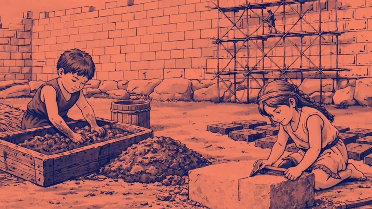  Fam&iacute;lia participant en l&rsquo;activitat de picapedrer a T&agrave;rraco romana per aprendre t&egrave;cniques antigues de construcci&oacute; &mdash; Imagen de la Fuente 
