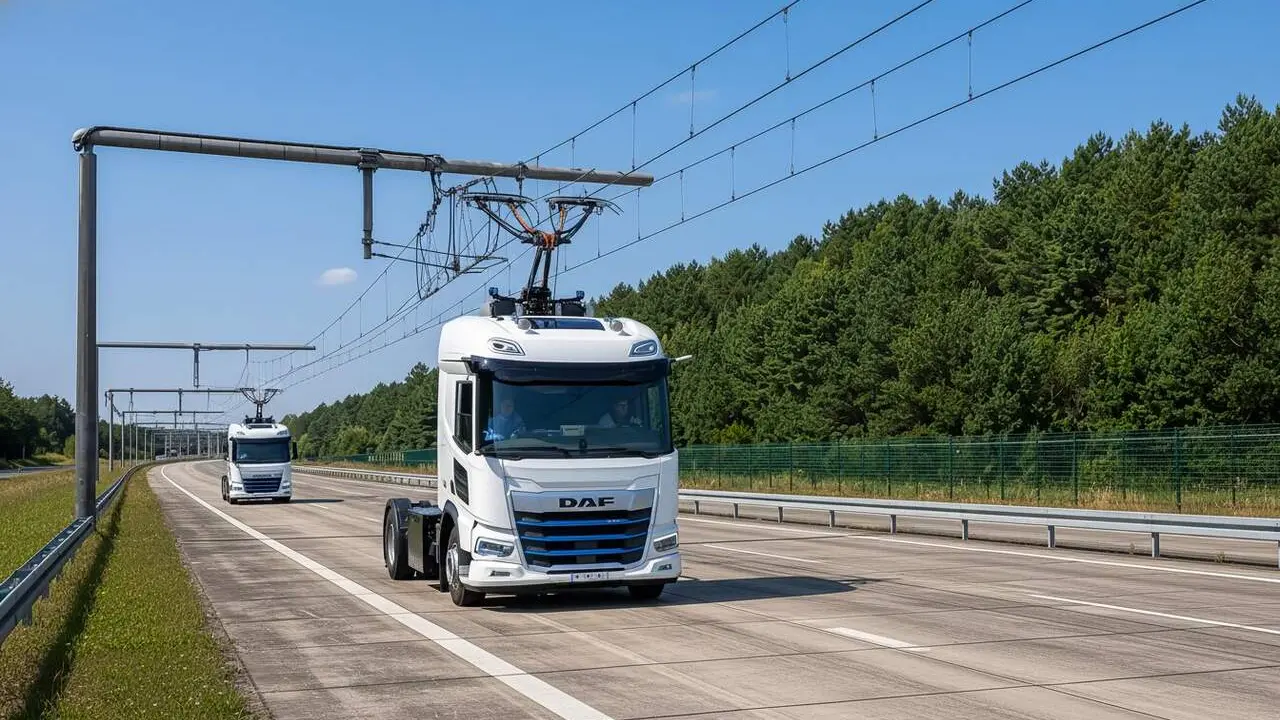  Cami&oacute; el&egrave;ctric alemany validat amb c&agrave;rrega en marxa per a transport sostenible i tecnologia avan&ccedil;ada &mdash; Imagen generada por IA 