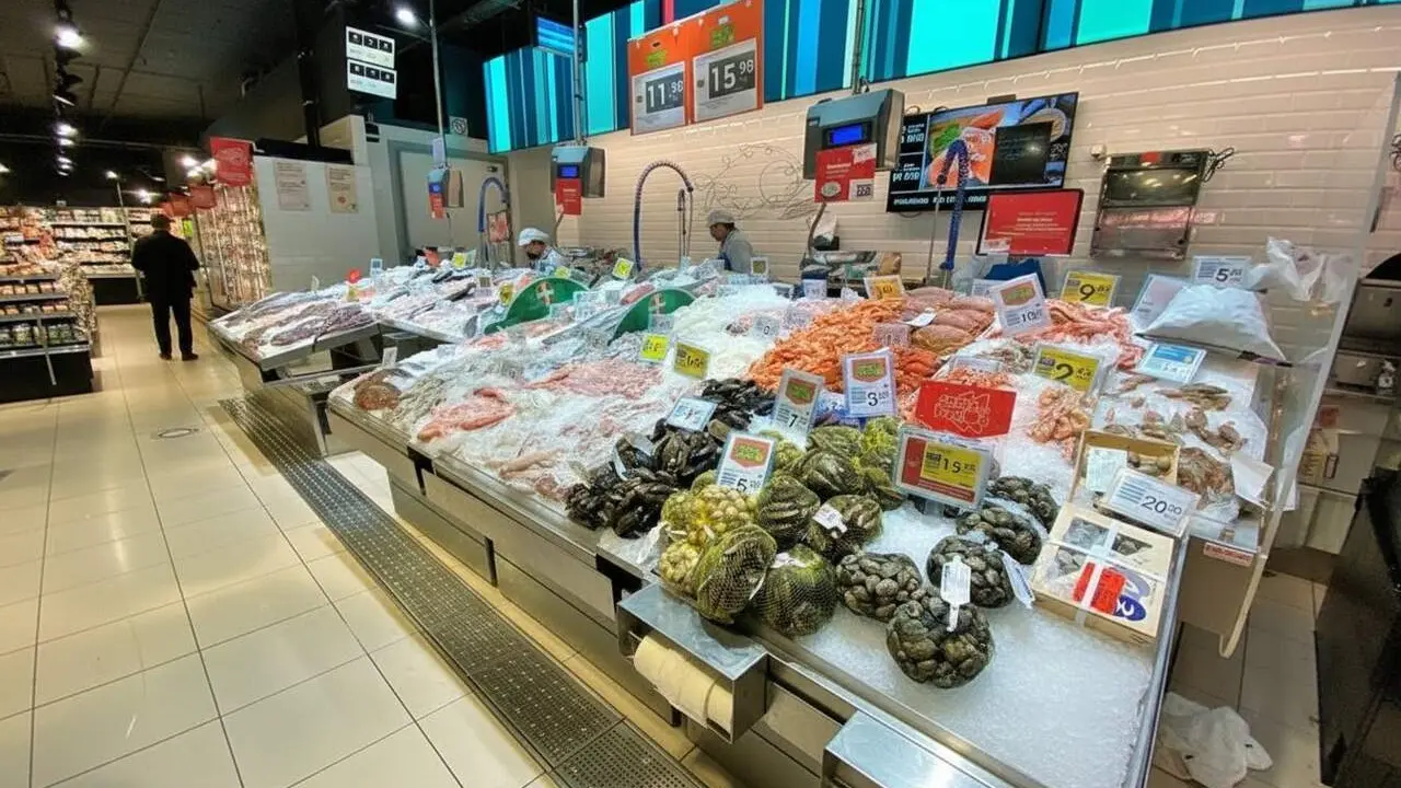 Imatge de peix fresc i elaboracions culin&agrave;ries destacant la desigualtat del consum de peix a casa i fora a Espanya &mdash; Imagen generada por IA