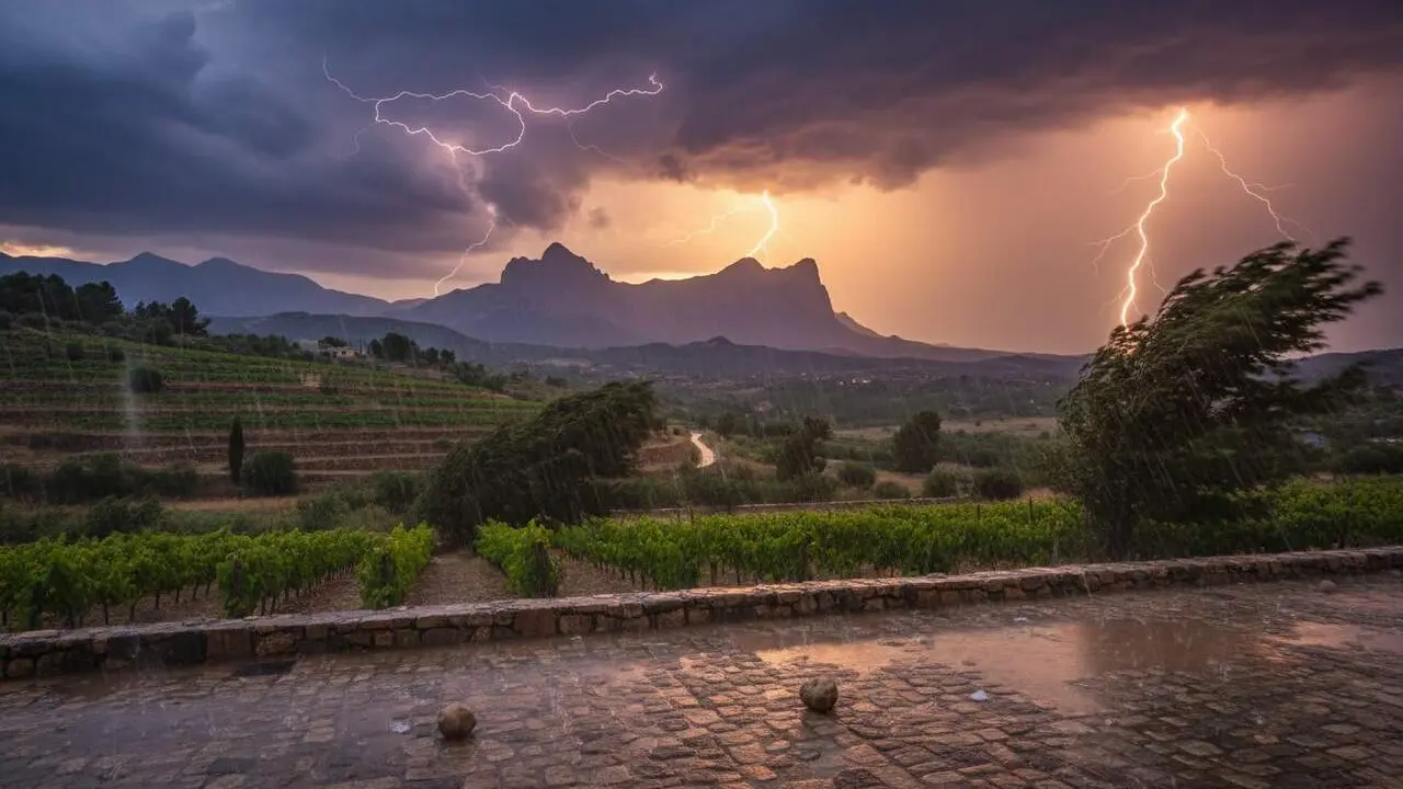 Imatge de tempestes amb tronades i pluja intensa en diferents zones de Catalunya durant una jornada inestable &mdash; Imagen generada por IA