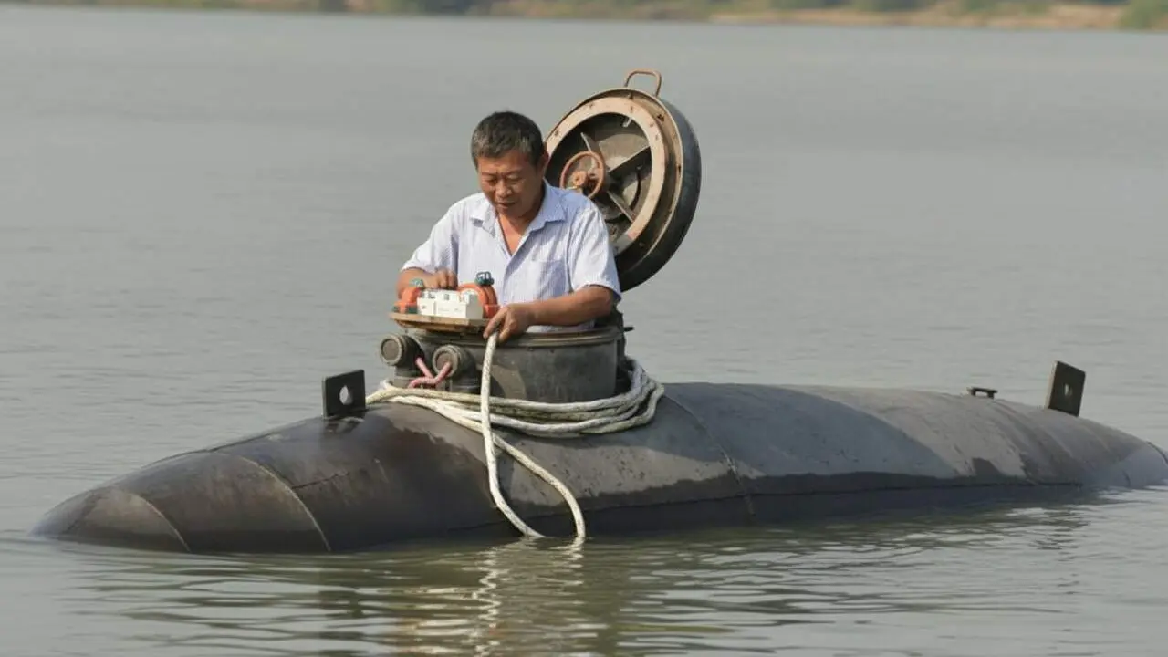 El submar&iacute; el&egrave;ctric constru&iuml;t per un agricultor xin&egrave;s amb menys de 6.000 euros que es submergeix fins a 8 metres &mdash; Imagen generada por IA