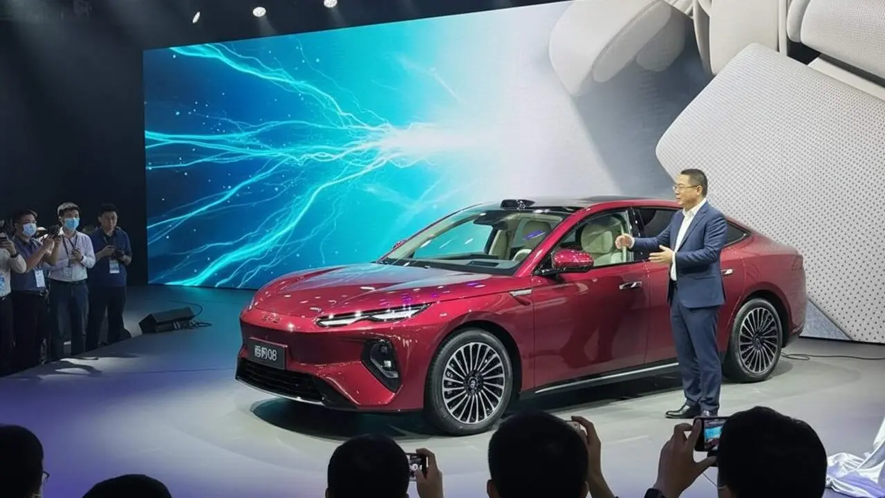 Berlina PHEV BYD Seal 08 amb 300 km d&rsquo;autonomia el&egrave;ctrica i tecnologia de c&agrave;rrega ultra r&agrave;pida per a la mobilitat del futur &mdash; Imagen generada por IA