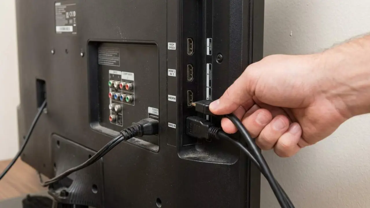 Televisor modern amb connexi&oacute; HDMI per obtenir el millor rendiment i qualitat d&rsquo;imatge &mdash; Imagen generada por IA 