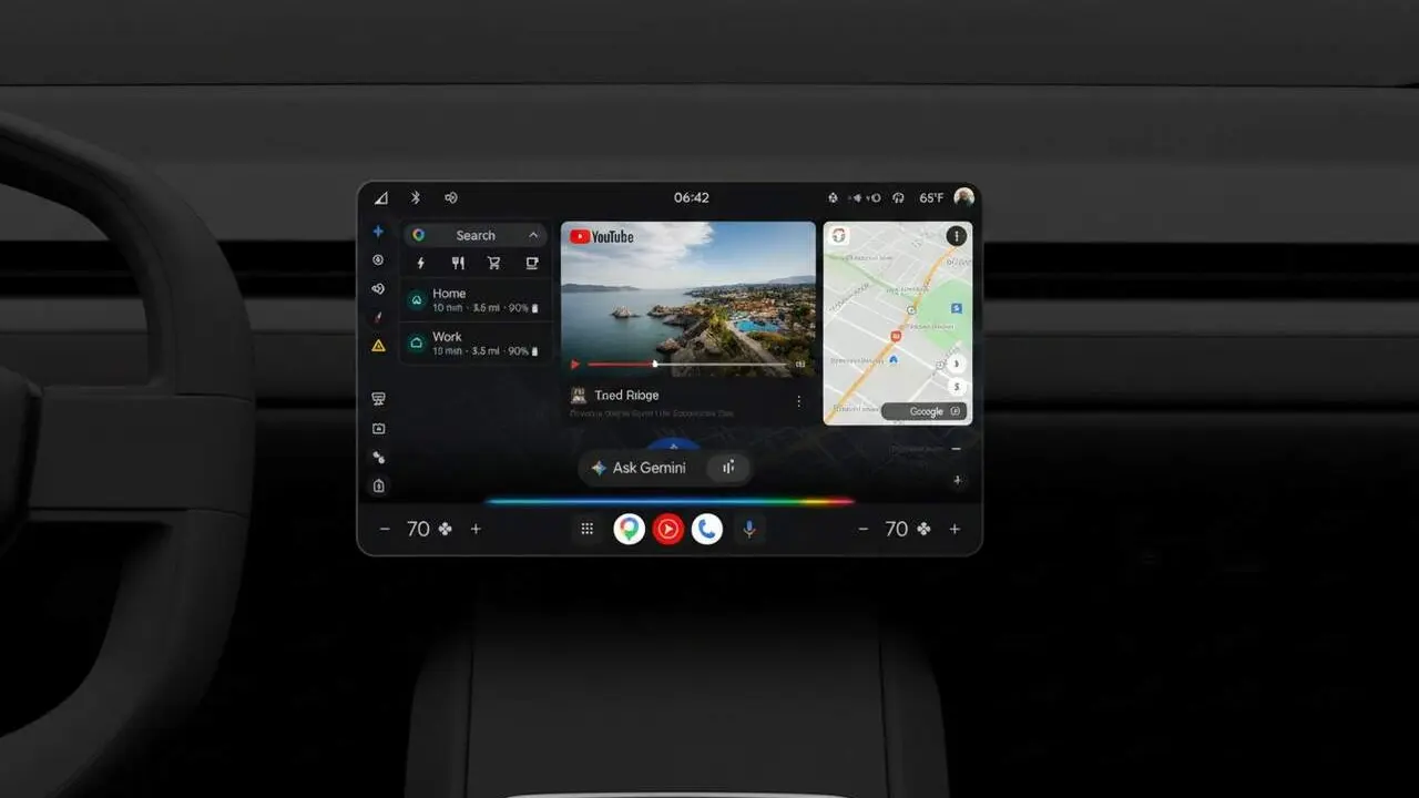  Nou redisseny de Android Auto 2026 amb YouTube integrat i millores a Gemini i Maps per a una millor experi&egrave;ncia al cotxe &mdash; Imagen generada por IA 